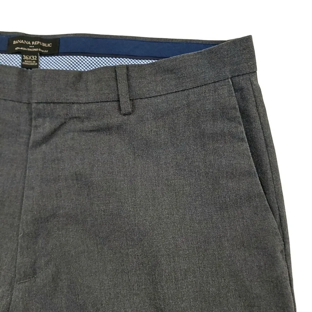 Banana Republic Mens Dress Pants 36x32 Gray Non-Iron Tailored Slim Fit Chino
